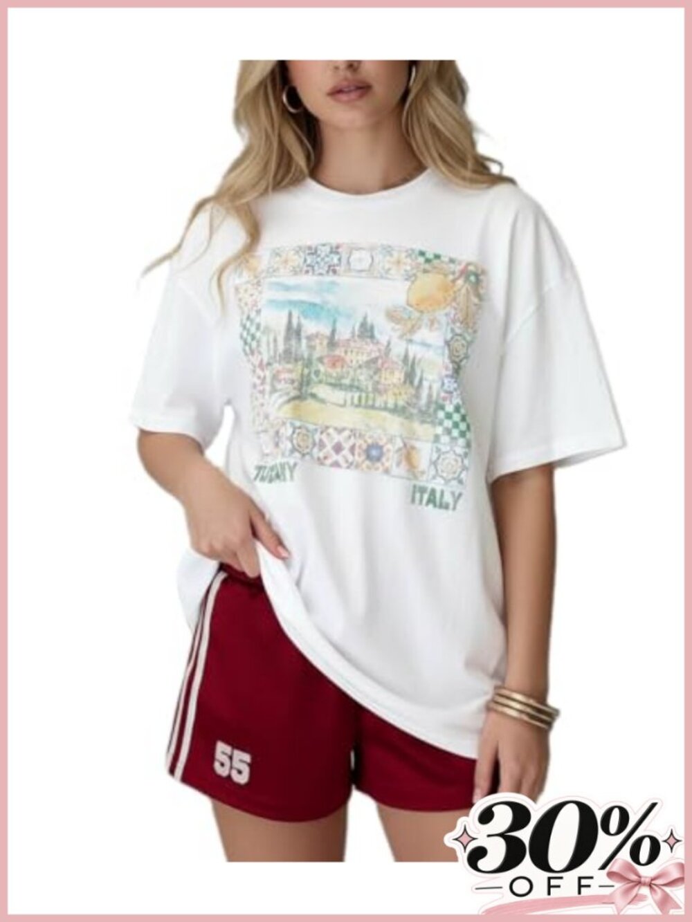 Oversized Y2K Graphic T-Shirt for Women & Teen Girls - Fruit Floral Lobster
